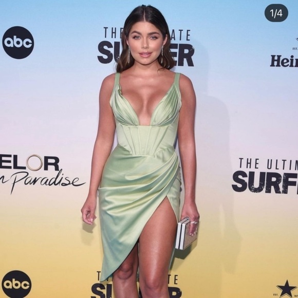 HOUSE OF CB FAYE PISTACHIO SATIN CORSET MIDI DRESS NWOT‎ size M - Picture 14 of 15